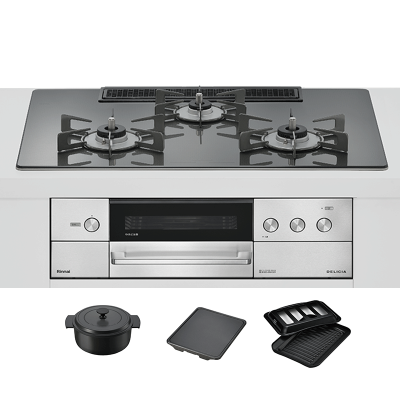 日本代购林内DELICIA75(液晶版 带汤锅 )燃气灶嵌入式天然气RHS72W38M15RNSTW毛绒银24年新款