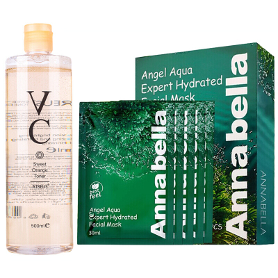 atreus 泰国VC水爽肤水泰国安娜贝拉面膜收缩毛孔保湿补水控油平衡亮肤淡化痘印 爽肤水500ml+面膜10片