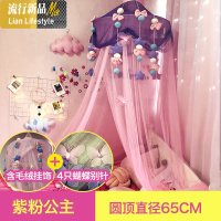 女孩粉色公主风圆顶蚊帐吊顶式免安装床幔网红INS家用卧室儿童床 三维工匠