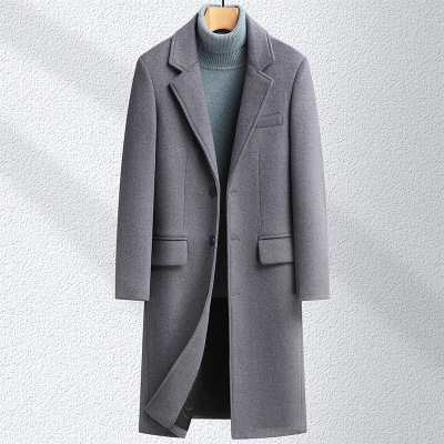秋冬新款加棉毛呢大衣男士过膝超长款羊毛风衣大衣呢外套
