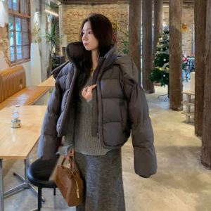 年冬季韩版立领连帽棉服女短款新款宽松加厚保暖面包服外套