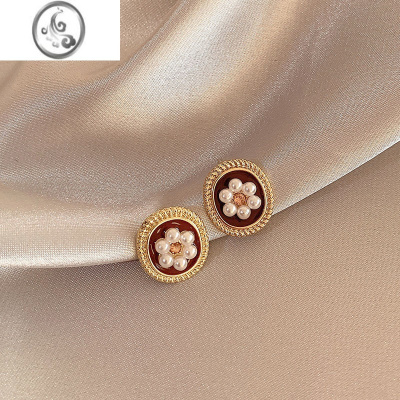 JiMi酒红复古港风耳夹无耳洞女气质高级感小众耳环2023年新款潮耳饰