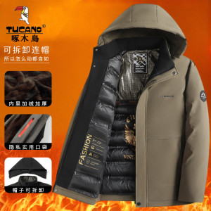 啄木鸟加绒加厚男士棉衣冬季新款商务休闲保暖棉服爸爸冬装外套