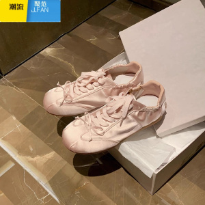 聚范皮版~芭蕾风甜妹圆头缎面蝴蝶结休闲鞋子女2024新款德训鞋单鞋