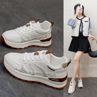 ins韩版皮面低帮老爹鞋女秋季新款透气增高休闲