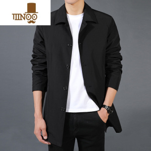 YANXU中长款风衣男士2023新款防风夹克商务休闲外套纯色潮流男装