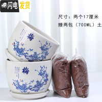 三维工匠花盆陶瓷带托盘一组两个大号盆带土简约家用绿萝多肉花盆 79099两个大+土2包 大花盆容器