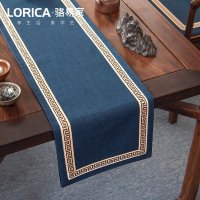 美式桌旗新中式禅意茶旗布现代简约茶几餐桌北欧电视 福延年-蓝色(平角款) 33*160cm(适用桌长1.1米-1.2米)