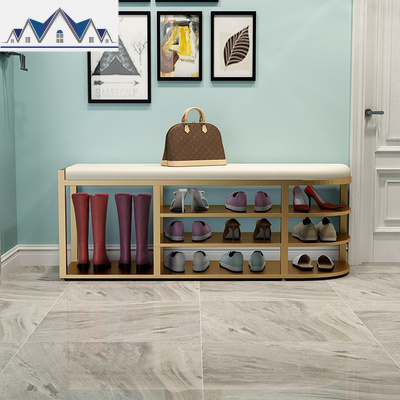 美式铁艺皮革换鞋凳家用口试鞋柜收纳储物凳欧式鞋架穿鞋凳可坐 三维工匠收纳凳