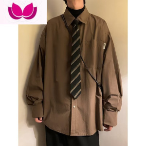 七斓复古长袖衬衫男港风chic宽松潮流休闲高级感痞帅春季情侣衬衣外套