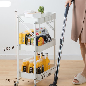 炊大皇置物架可折叠免安装手推车家用多层收纳架子婴儿用品储物车 象牙白推车(免安装