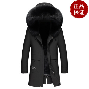 活里活面派克服男皮草狐狸毛领派克服男毛皮一体貂绒内胆中长款大衣皮草春秋装外套新款冬装新款皮草真皮大码外套男装