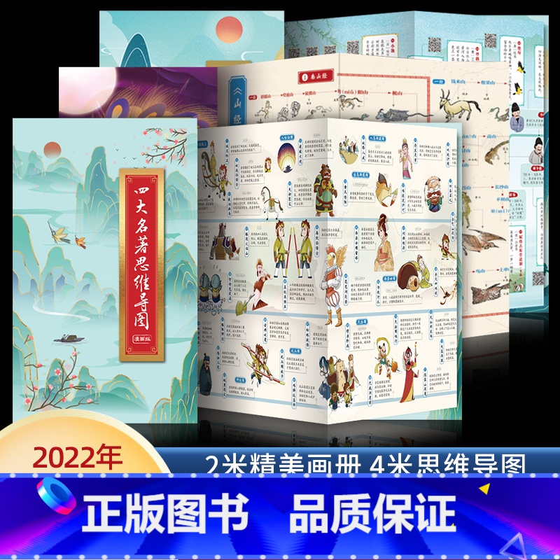 四大名著+山海经+古诗词 3册 [正版]2023新版四大名著思维导图画册人物关系图水浒传三国演义红楼梦西游记唐僧取经路线