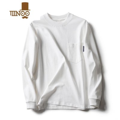 YANXU美式310g口袋长袖t恤男秋季宽松内搭纯色打底衫圆领卫衣