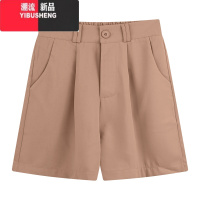 YIBUSHENG卡其色松紧腰垂感薄款休闲裤女季新款宽松西装裤子热辣A字短裤