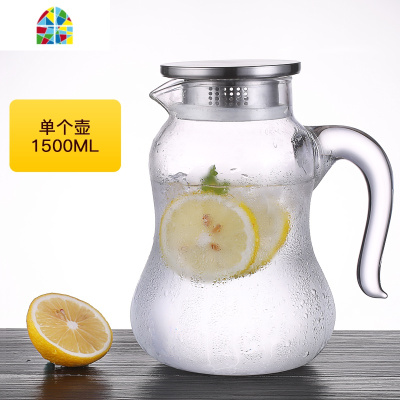 玻璃冷水壶超大容量耐热防爆凉水杯家用晾水可高温储凉茶壶鸭嘴壶 FENGHOU 2.0L+2个小杯子+茶盘凉水壶