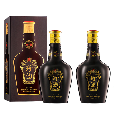 珍酒官方授权-珍酒53度珍十五500ml*2双支装酱香型固态粮食白酒年份酒收藏酒高度白酒坤沙酒(新老包装随机发货)