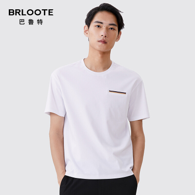 BRLOOTE/巴鲁特男短袖T恤高支丝光棉圆领宽松休闲体恤衫夏季