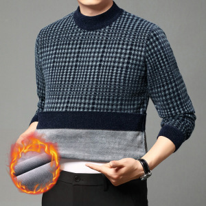 男士雪貂毛休闲针织衫半高领保暖加绒加厚雪貂小格打底休闲毛衫