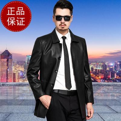 免费试穿海宁头层真皮皮衣男士外套羊皮2020春秋新款中长款翻领皮夹克风衣海宁真皮绵羊皮头层真皮绵羊皮纯皮外套官方旗舰店