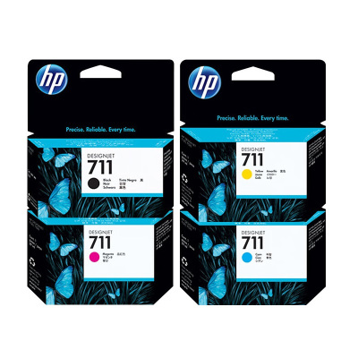 惠普(HP)711墨盒原装 适用于T120 T520绘图仪 711四色套装(黑80ml+青红黄各29ml) 单位:套