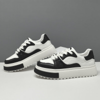 男生头层牛皮透气板鞋男款潮鞋真皮欧洲站男鞋男士厚底增高休闲鞋