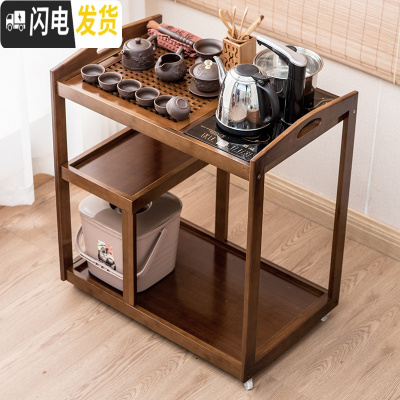 三维工匠茶车移动茶台家用全自动简约茶盘客厅功夫茶具套装茶水柜小泡茶桌 茶色茶车半自动茶炉+紫砂鱼戏荷塘茶具套装