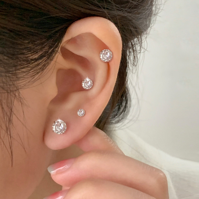 999纯银闪钻耳钉女小众高级感养耳洞耳骨钉耳蜗钉睡觉免摘银耳饰送女朋友老婆情人节七夕生日礼物