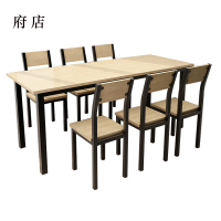府店餐饮快餐小吃店餐桌椅组合长方形饭店奶茶店桌木色6人桌1800*600*750