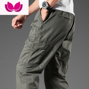 七斓休闲裤男直筒宽松多口袋工装裤薄款长裤子微弹高腰水洗