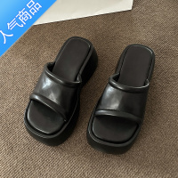 SUNTEK拖鞋女夏外穿2023新款凉鞋晚风高级感高跟厚底增高松糕法式小凉拖