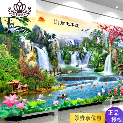 封后流水生财十字绣2019新款绣自己绣手工线绣客厅家用山水画风景满绣大格6股绣240*115厘米优质棉线