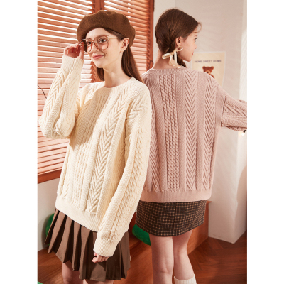 [2件8.8折]唐狮秋冬新款女奶糯圆领毛线衫冬天内搭女厚毛衣韩系穿搭xz