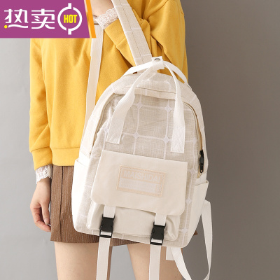 NEWLAKE日系ins百搭大容量书包双肩包女韩版高中生大学生格子小清新背包书包学生