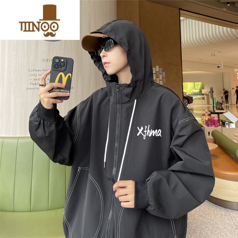 YANXU港风外套男潮牌感学生工装运动连帽夹克潮流百搭帅气防风