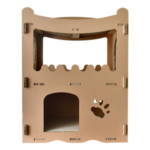 得酷 瓦楞纸diy猫房 猫咪洋房 爬架猫屋 组合猫屋 猫别墅 猫抓板猫爬架 猫咪磨爪玩具 洋房爬架 53*31*70cm