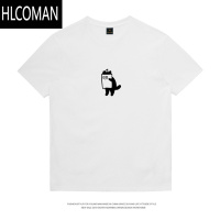 HLCOMAN2025小众设计猫咪短袖男趣味T恤卡通印花半袖女宽松圆领体恤