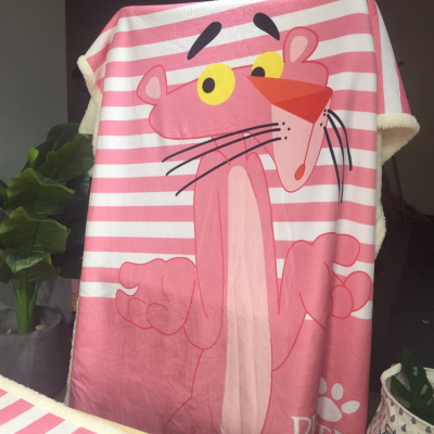 INS秋冬加保暖粉红豹双层水晶绒毯羊羔绒顽皮豹毛毯单人双人毯子