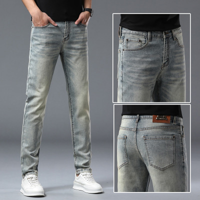 个性设计修身牛仔裤男款春夏新款高级感薄款透气百搭男装休闲弹力