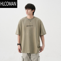 HLCOMAN日系简约短袖男夏季潮牌宽松字母印花上衣百搭T恤衫