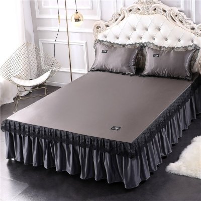 美帮汇床裙夏季冰丝凉席三件套单件夏天带蕾丝花边床罩款夏凉防尘围裙尘 高级灰 150cmx200cm