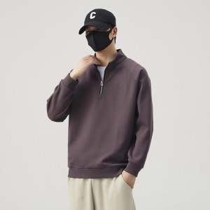 美式半拉链新款卫衣春秋季男士潮流百搭上衣服运动紫色打底衫男