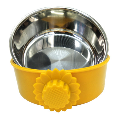 二郎神宠物食盆悬挂式不锈钢狗碗猫食盆固定猫盆猫碗狗饮水向日葵挂笼固定悬挂食碗