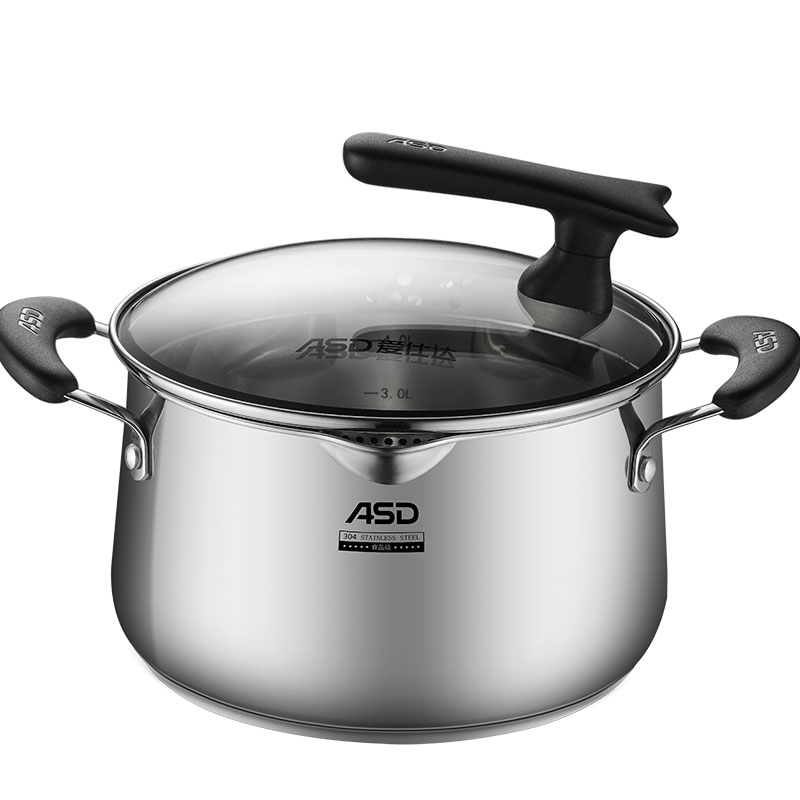 爱仕达(ASD)24厘米汤锅304不锈钢 家用燃气灶电磁炉煮锅炖锅 大容量煮粥锅小蒸锅 复底双耳汤锅 TS24L1Q
