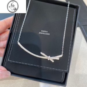 JiMi蝴蝶结微笑项链 女轻奢小众银银925钻石笑脸锁骨链短款气质choker 小楿蝴蝶结项链