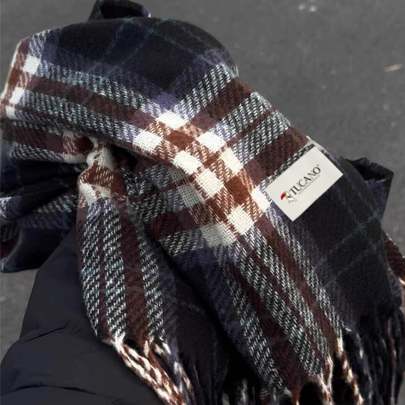 啄木鸟2025新款乌梅子酱格子围巾女冬季高级感加厚保暖情侣围脖男