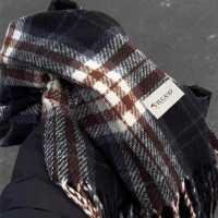 啄木鸟2025新款乌梅子酱格子围巾女冬季高级感加厚保暖情侣围脖男