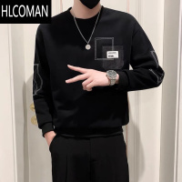 HLCOMAN圆领t恤男长袖款休闲拼色男生加绒卫衣潮流痞帅男装冬季上衣