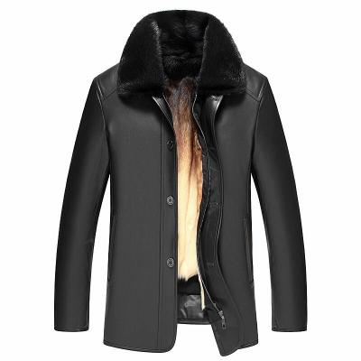 旗下新款皮衣男士真皮皮毛一体黄金内胆派克服夹克水貂领皮草外套