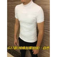 SUNTEK秋冬男士加厚中领短袖打底衫半高领棉莱卡半袖T恤加绒保暖内衣T恤